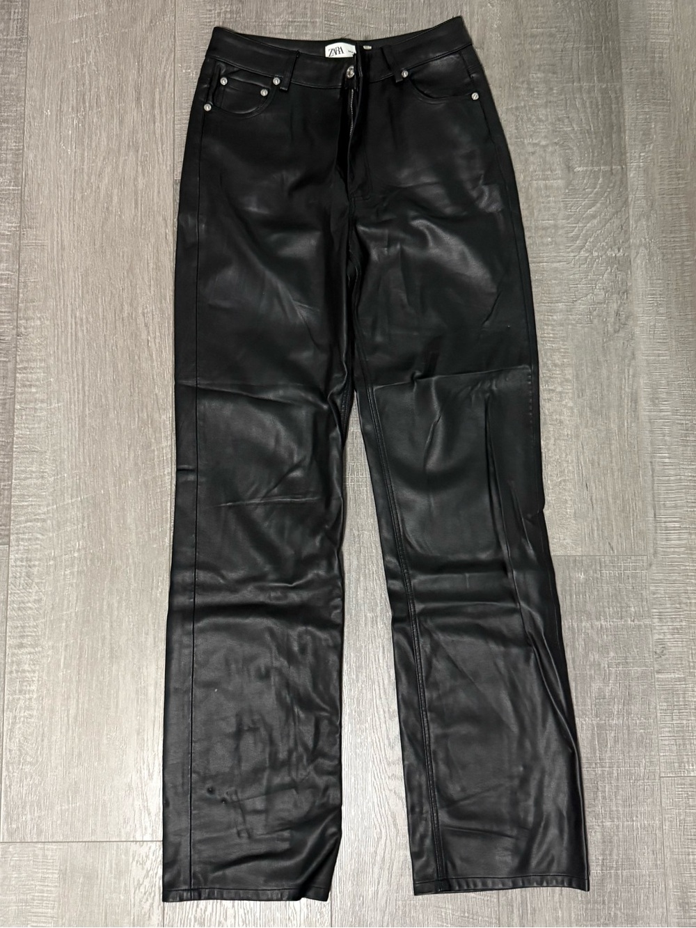 Zara Black Faux Leather Boot-Cut Pants